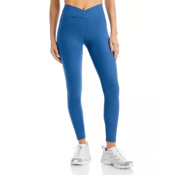 YEAR OF OURS Veronica Stretch Leggings Size XS Extra Small Blue Crossover Waist - Picture 1 of 6